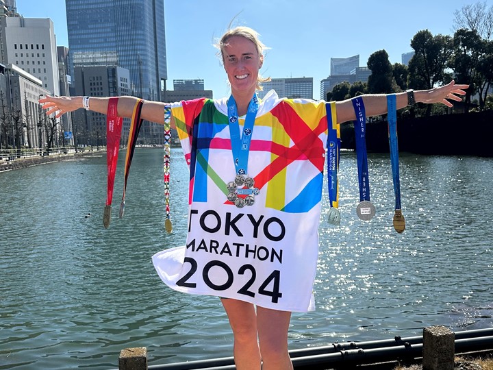 Lyn pictured at Tokyo marathon after completion