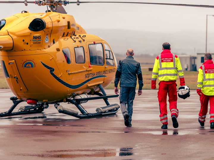 Air ambulance staff leave to get in an air ambulance